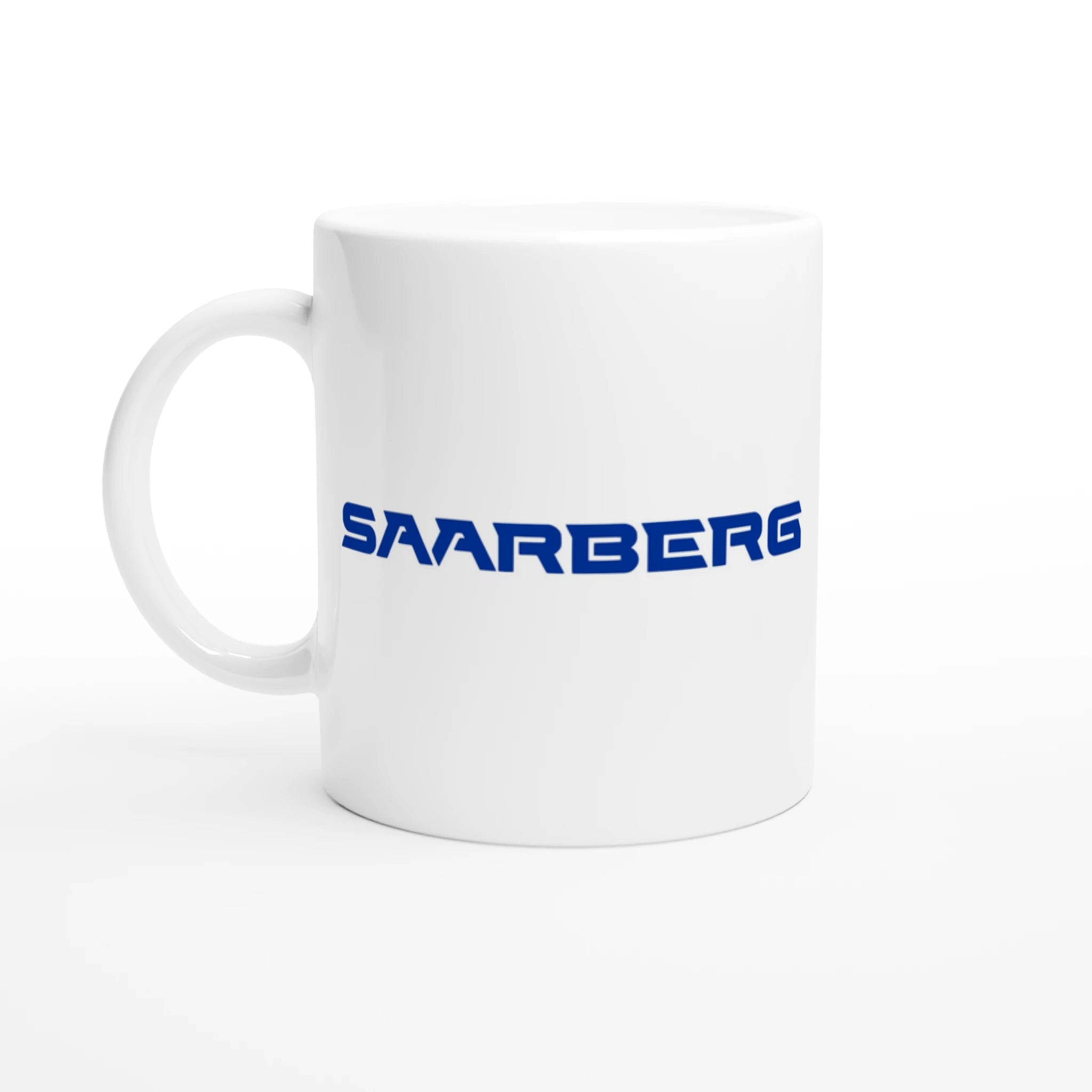 Weiße Saarberg Keramiktasse von Kumpel-Nostalgie